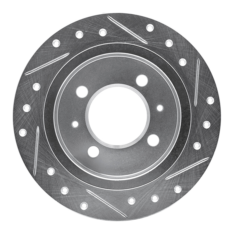 Nissan Sentra Brake Rotor (1) - Rear Left - R1 Concepts - Drilled & Slotted - Silver - `91-`06